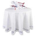 Clayre & Eef Tablecloth Ø 170 cm White Blue Cotton Round Fishes