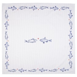Clayre & Eef Tablecloth 150x150 cm White Blue Cotton Square Fishes