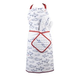 Clayre & Eef Grembiule da cucina 70x85 cm Bianco Blu Cotone Pesci