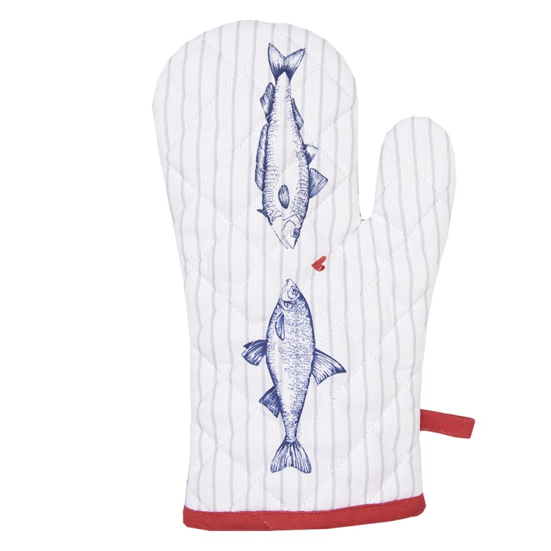 Clayre & Eef Oven Mitt 18x30 cm White Blue Cotton Fishes