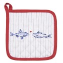 Clayre & Eef Manique 20x20 cm Blanc Bleu Coton Carré Poissons