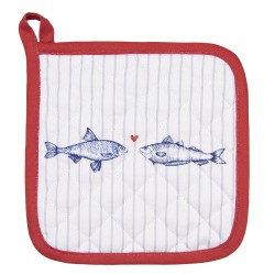 Clayre & Eef Pot Holder 20x20 cm White Blue Cotton Square Fishes