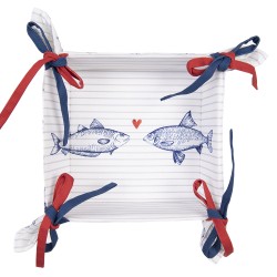 Clayre & Eef Bread Basket 35x35x8 cm White Blue Cotton Square Fishes