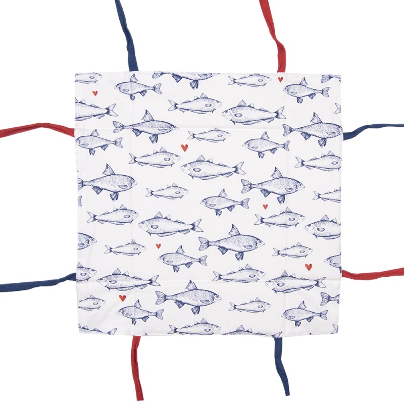 Clayre & Eef Corbeille à pain 35x35x8 cm Blanc Bleu Coton Carré Poissons