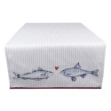 Clayre & Eef Table Runner 50x140 cm White Blue Cotton Rectangle Fishes