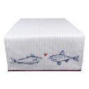 Clayre & Eef Chemin de table 50x140 cm Blanc Bleu Coton Rectangle Poissons