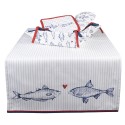 Clayre & Eef Table Runner 50x140 cm White Blue Cotton Rectangle Fishes