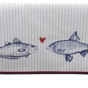 Clayre & Eef Table Runner 50x140 cm White Blue Cotton Rectangle Fishes