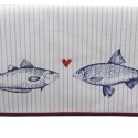 Clayre & Eef Chemin de table 50x140 cm Blanc Bleu Coton Rectangle Poissons