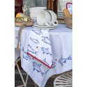 Clayre & Eef Chemin de table 50x140 cm Blanc Bleu Coton Rectangle Poissons