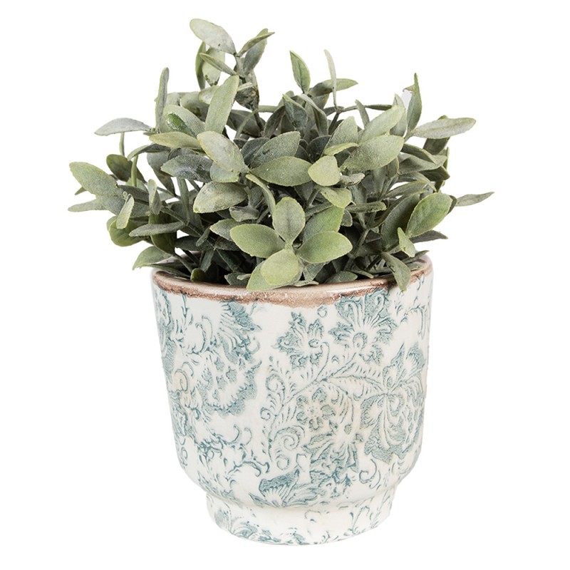 Clayre & Eef Pot de fleurs Ø 15x14 cm Vert Beige Céramique Fleurs