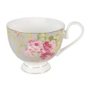 Clayre & Eef Cup and Saucer 200 ml Green White Porcelain Round Flowers