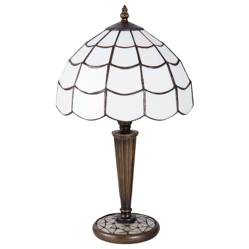 LumiLamp Lampe de table Tiffany Ø 25x43 cm Blanc Brun