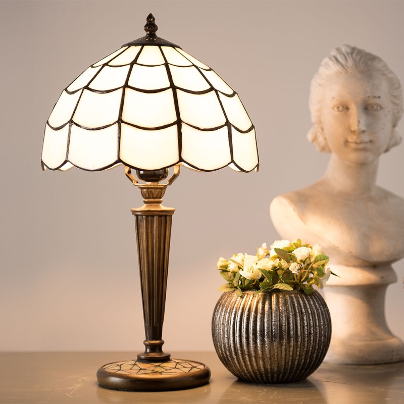 LumiLamp Table Lamp Tiffany Ø 25x43 cm White Brown Glass