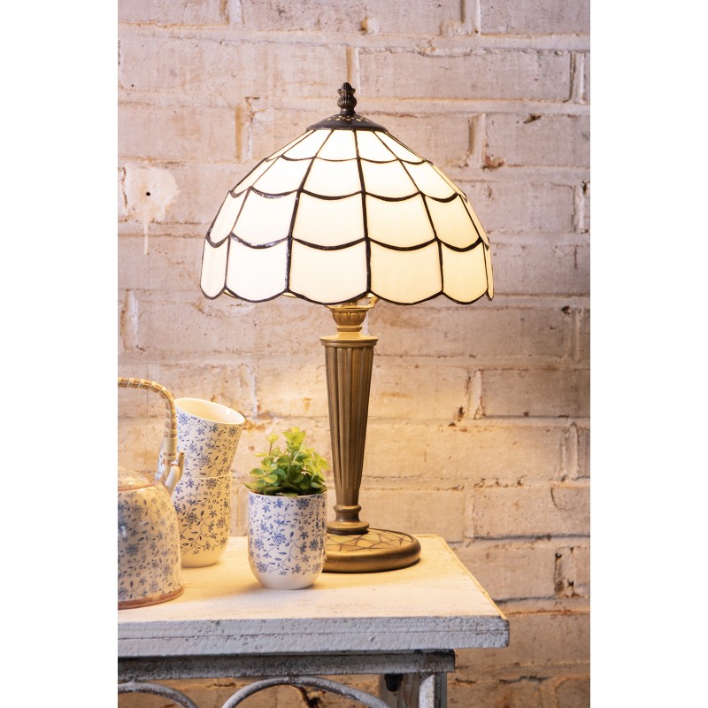LumiLamp Lampe de table Tiffany Ø 25x43 cm Blanc Marron Verre