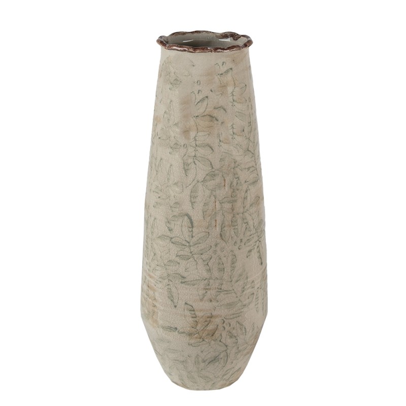 Clayre & Eef Vase Ø 14x40 cm Vert Beige Céramique Feuilles