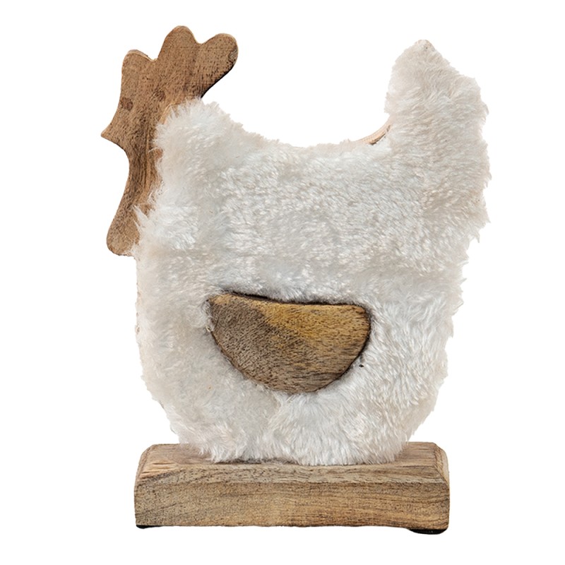 Clayre & Eef Figurine Rooster 15x5x19 cm White Brown Wood Textile
