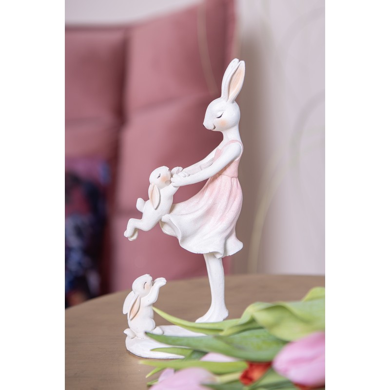 Clayre & Eef Figurine Rabbit 9x6x22 cm Pink Beige Polyresin