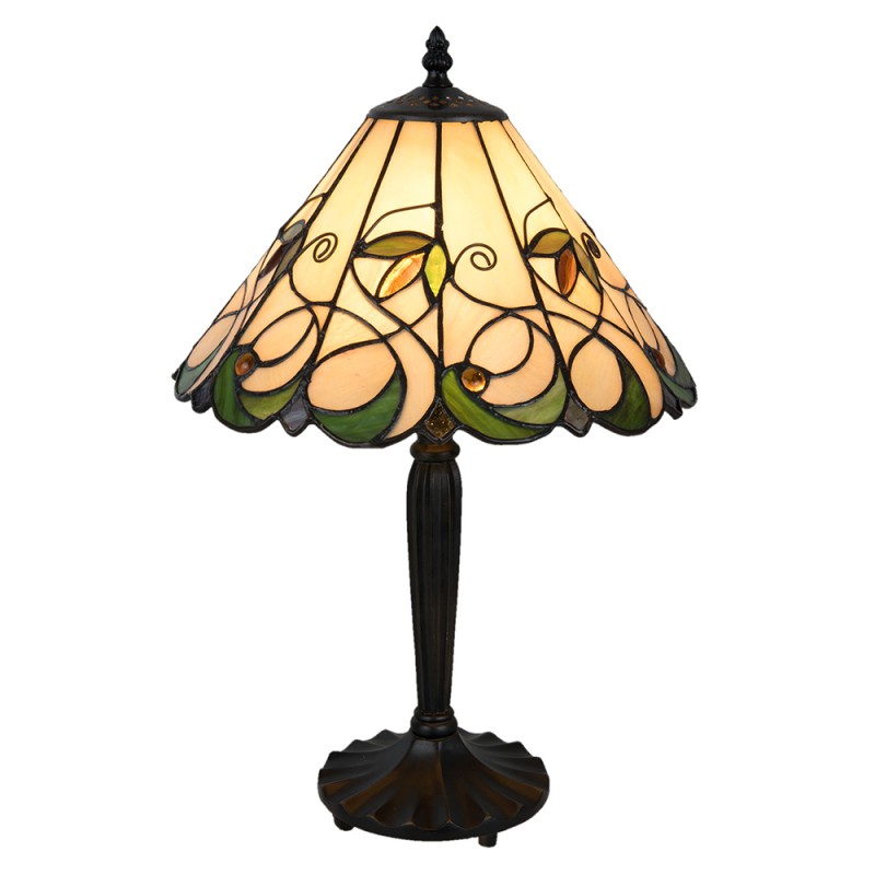 LumiLamp Lampe de table Tiffany Ø 31x48 cm  Beige, Vert Vitrail