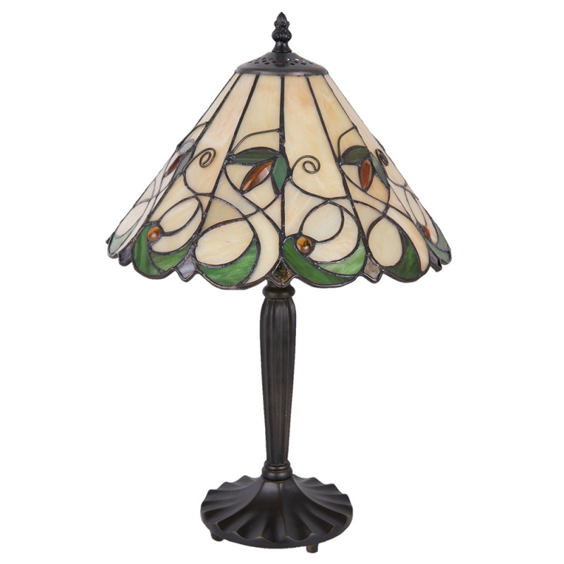 LumiLamp Lampe de table Tiffany Ø 31x48 cm  Beige, Vert Vitrail
