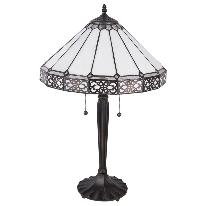 LumiLamp Lampe de table Tiffany Ø 41x62 cm Beige, Marron Vitrail