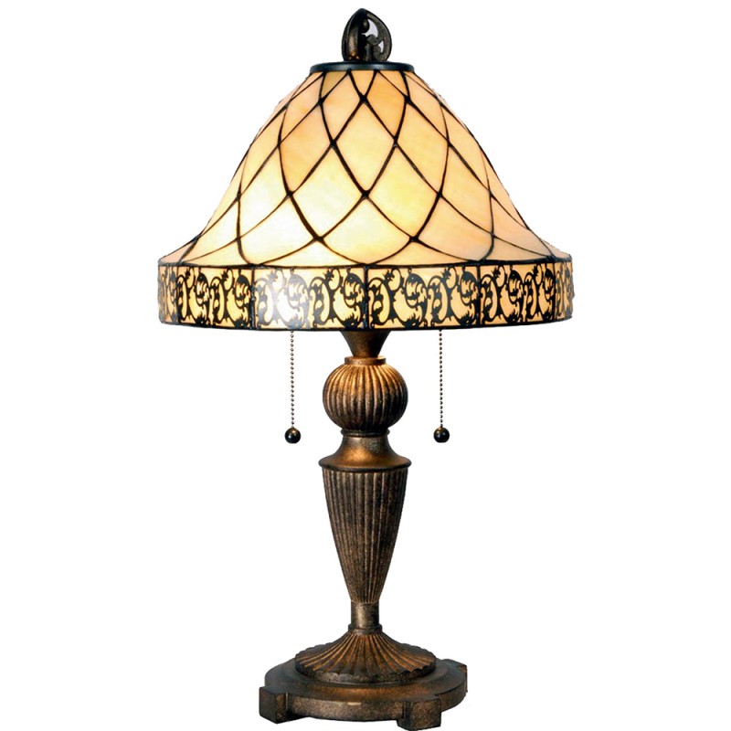 LumiLamp Lampe de table Tiffany Ø 36x62 cm  Beige, Marron Vitrail Triangle