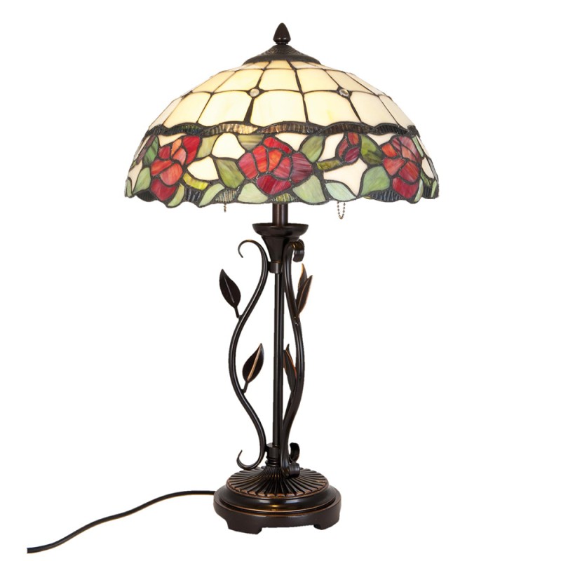 LumiLamp Lampe de table Tiffany Ø 35x61 cm  Beige, Vert Vitrail
