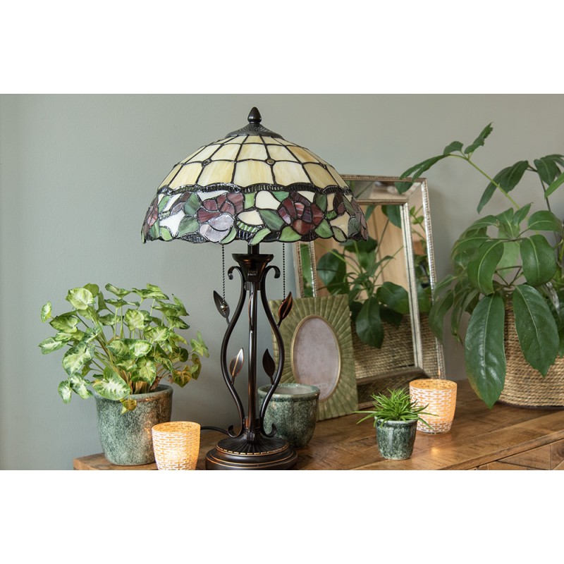 LumiLamp Lampada da tavolo Tiffany Ø 35x61 cm  Beige Verde Vetro Rosa
