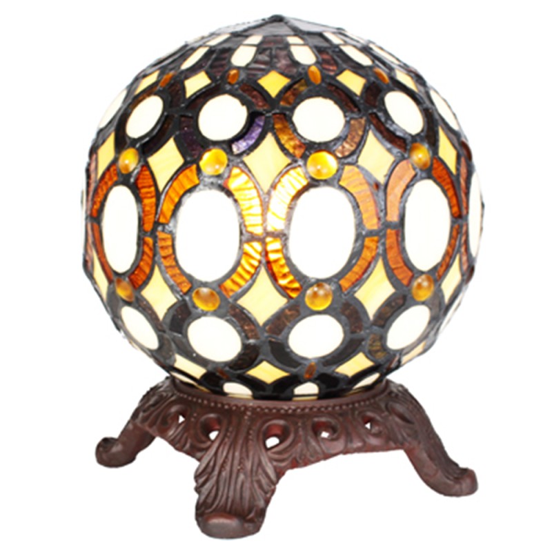 LumiLamp Lampe de table Tiffany Ø 20x25 cm  Jaune Verre Plastique Rond