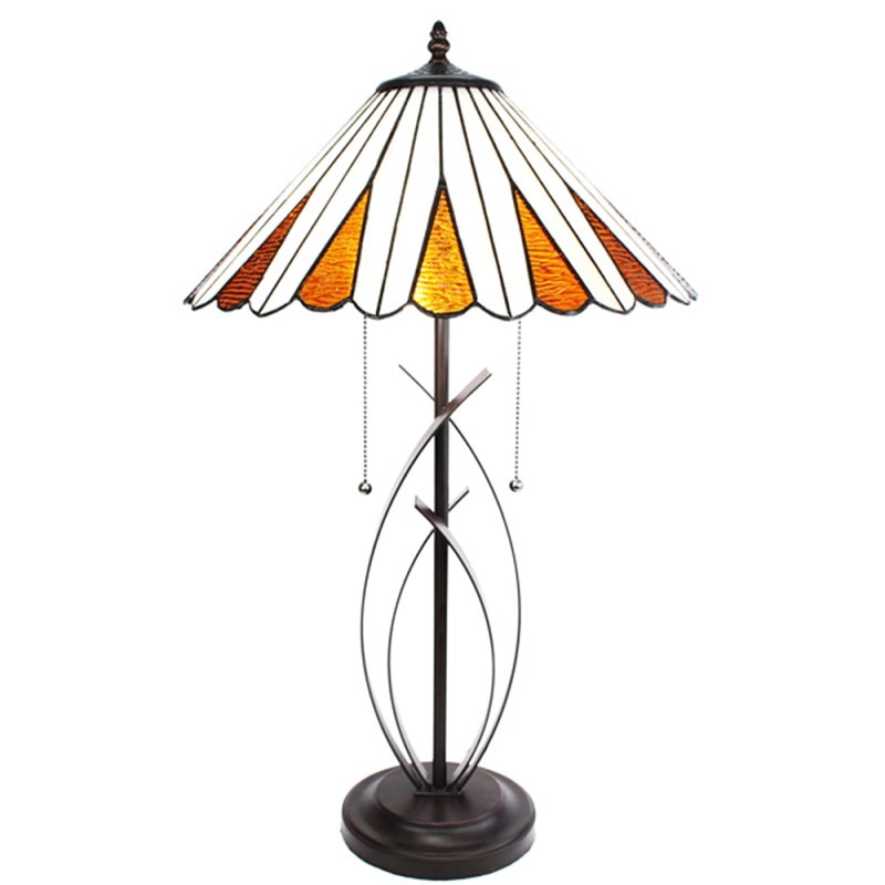 LumiLamp Lampe de table Tiffany Ø 41x69 cm Beige Marron Verre Rond