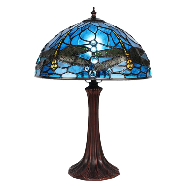 LumiLamp Lampe de table Tiffany Ø 31x43 cm  Bleu Métal Verre Libellule