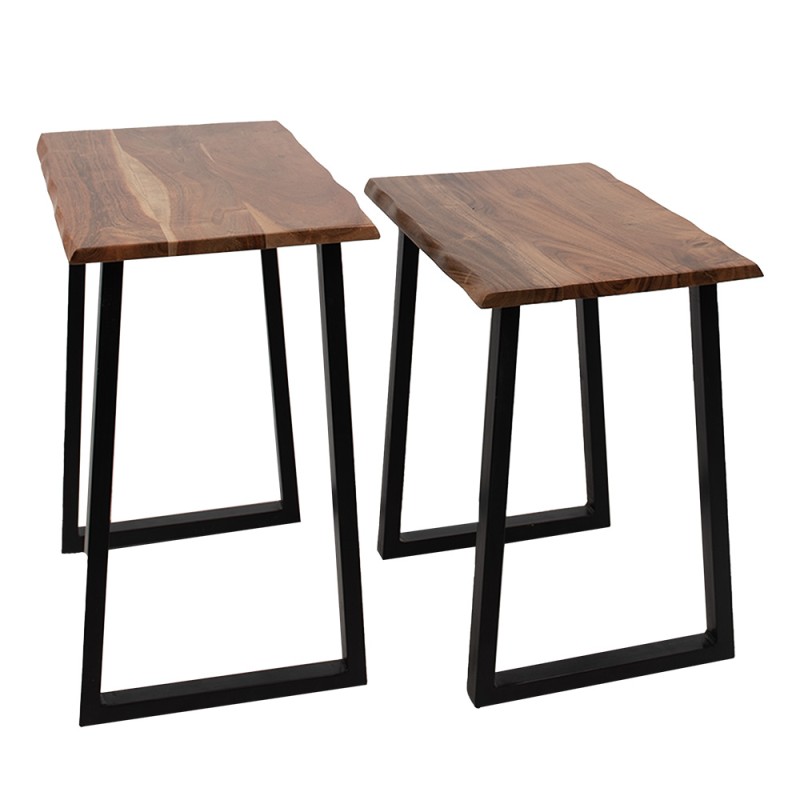 Clayre & Eef Side Table Set of 2 50x30x50 Brown Wood Iron Rectangle
