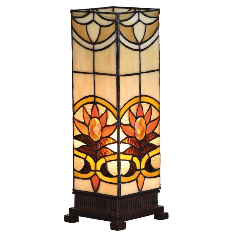 LumiLamp Lampe de table Tiffany 12x12x35 cm  Beige Marron Verre Carré