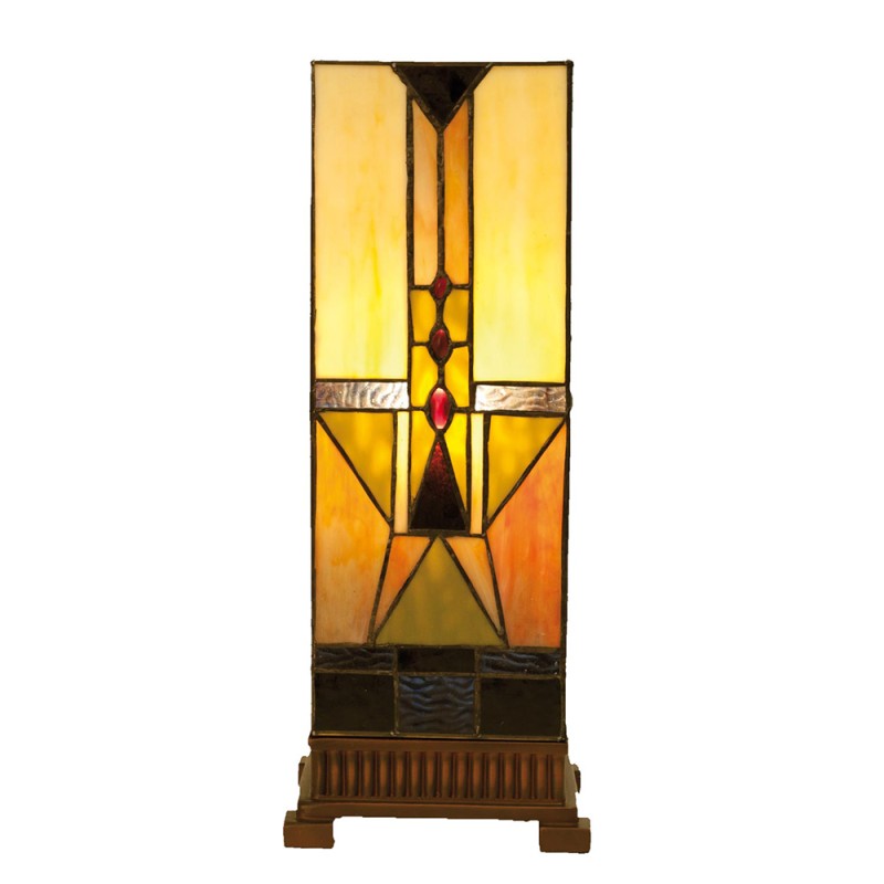 LumiLamp Tiffany Tafellamp  18x18x45 cm  Beige Bruin Glas Vierkant
