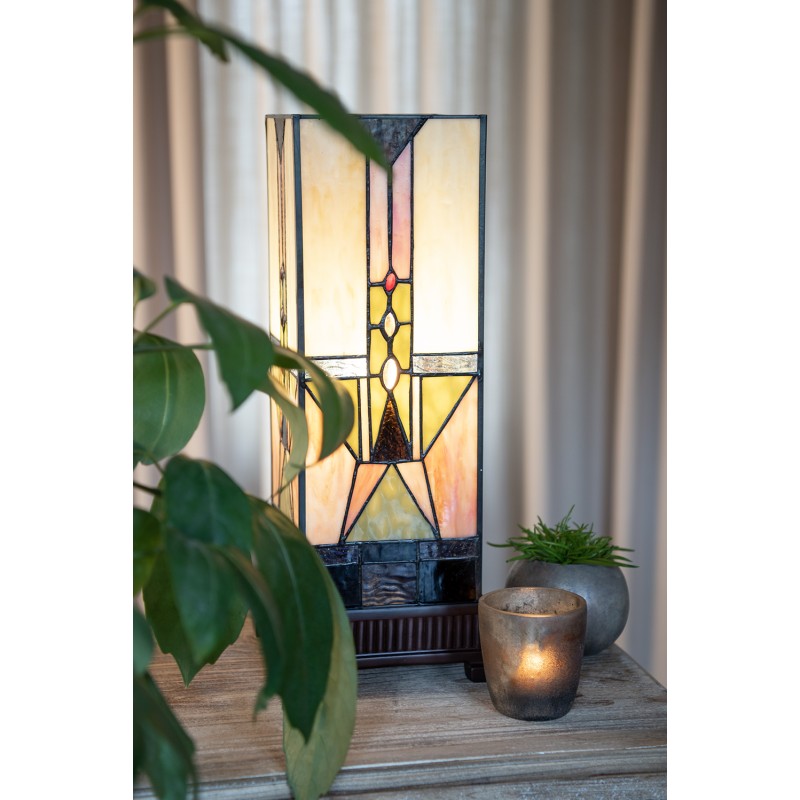 LumiLamp Tiffany Tischlampe 18x18x45 cm  Beige Braun Glas Quadrat