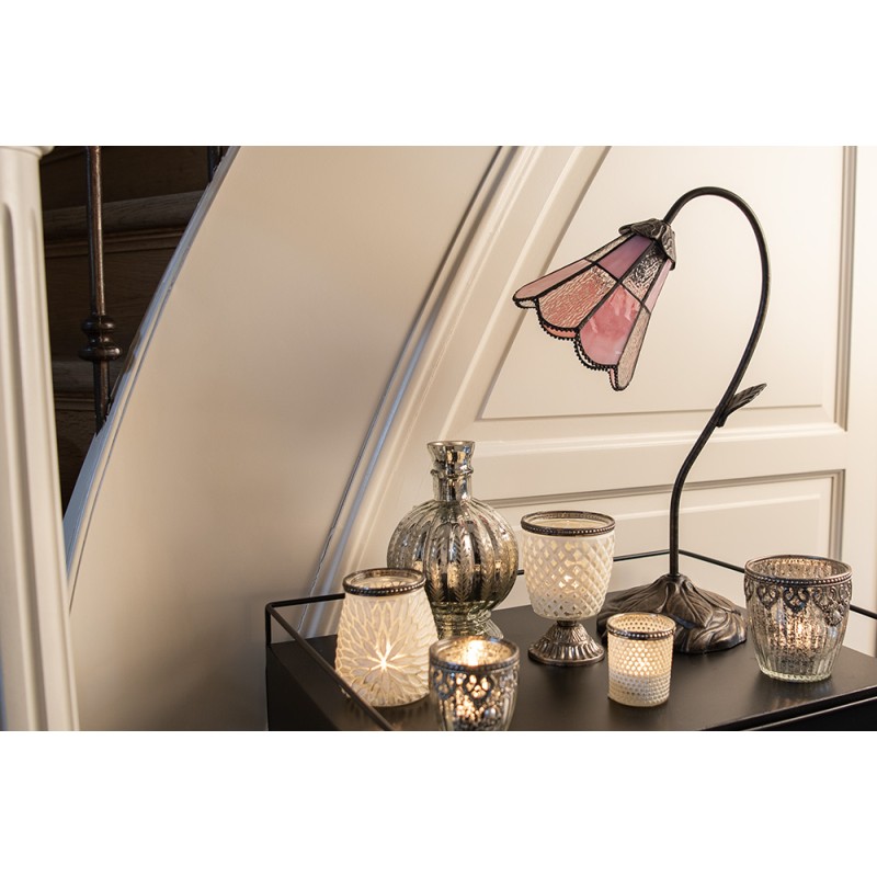 LumiLamp Tiffany Tischlampe 48 cm Braun Rosa Glas