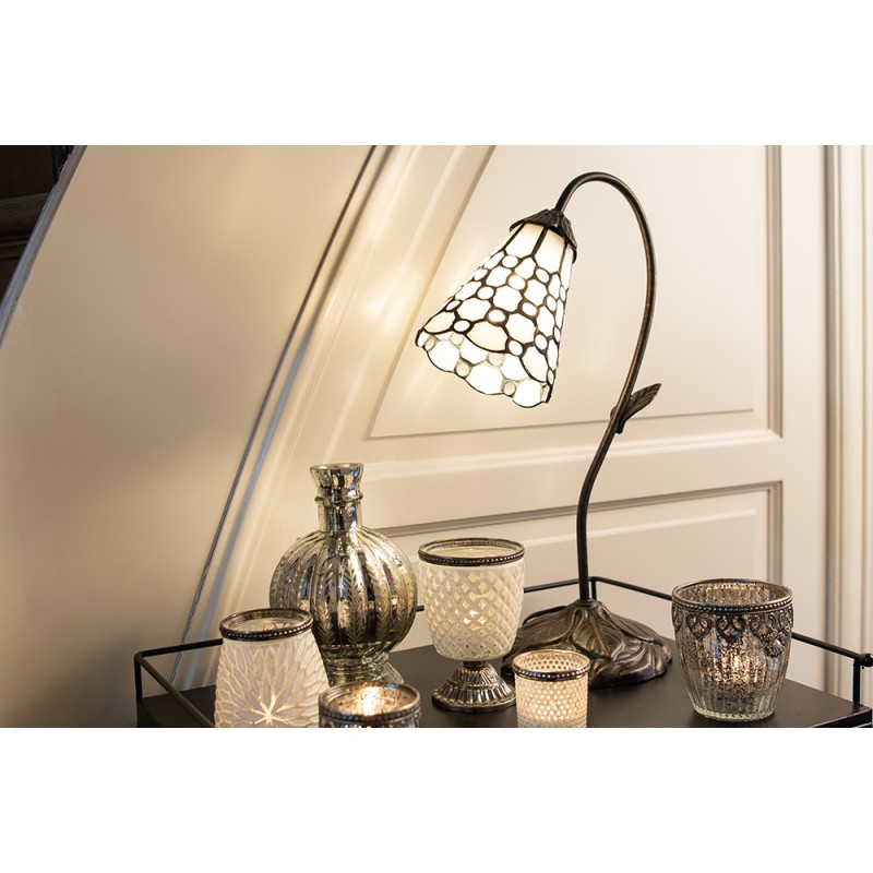 LumiLamp Lampe de table Tiffany 48 cm Marron Blanc Verre