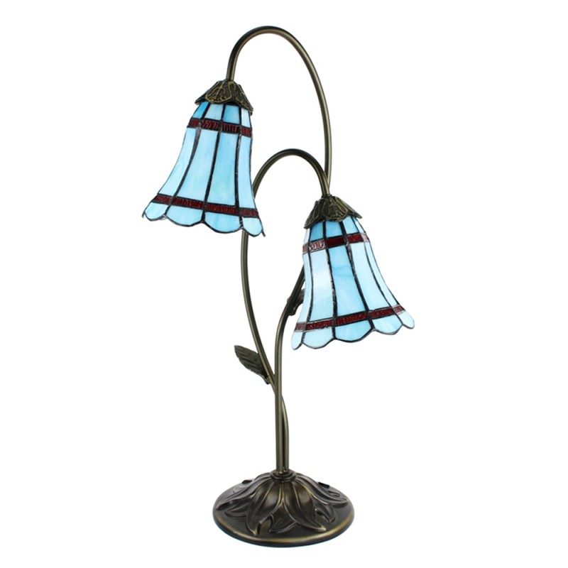 LumiLamp Lampe de table Tiffany 61 cm Bleu Marron Verre