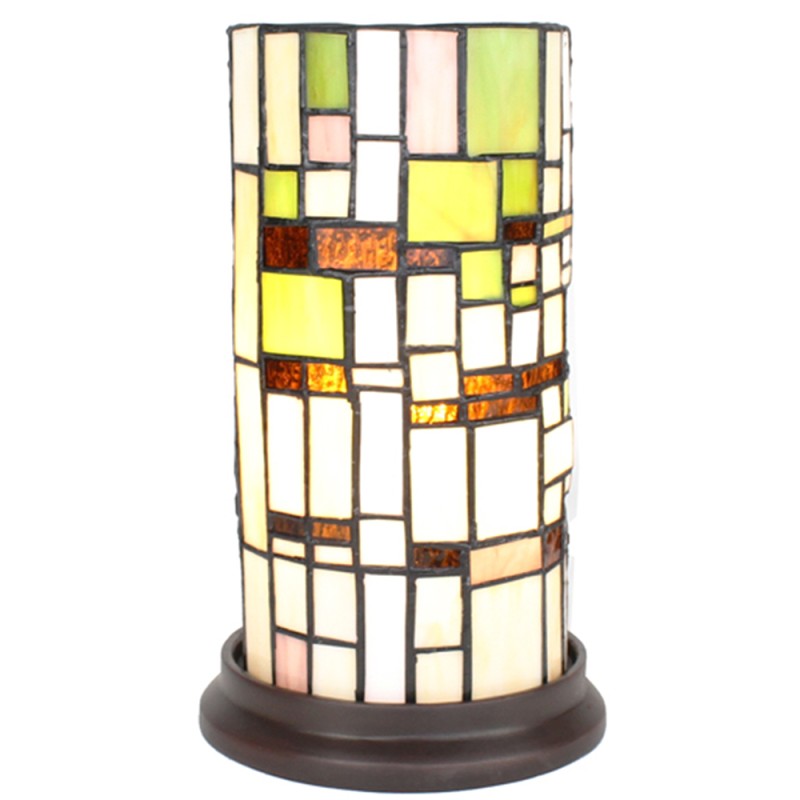 LumiLamp Lampe de table Tiffany Ø 15x26 cm  Beige Vert Verre Plastique Rond