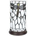 LumiLamp Lampe de table Tiffany Ø 15x26 cm  Blanc Gris Verre Plastique Rond Libellule