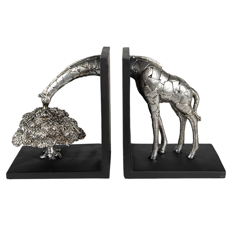 Clayre & Eef Bookends Set of 2 Giraffe 30x10x18 cm Silver colored Plastic