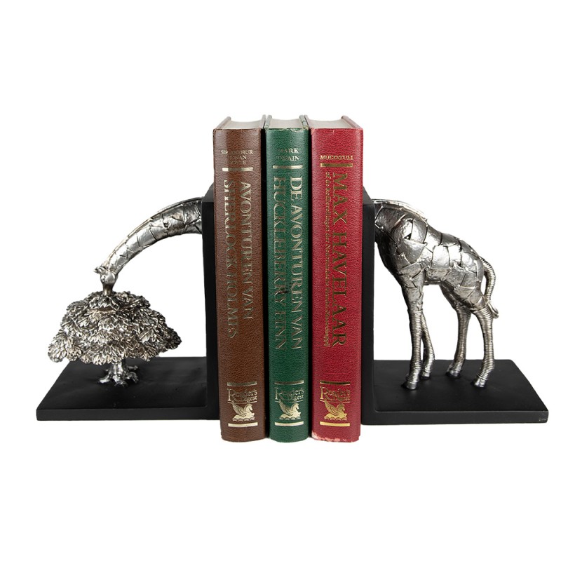 Clayre & Eef Boekensteunen set van 2 Giraf 30x10x18 cm Zilverkleurig Kunststof