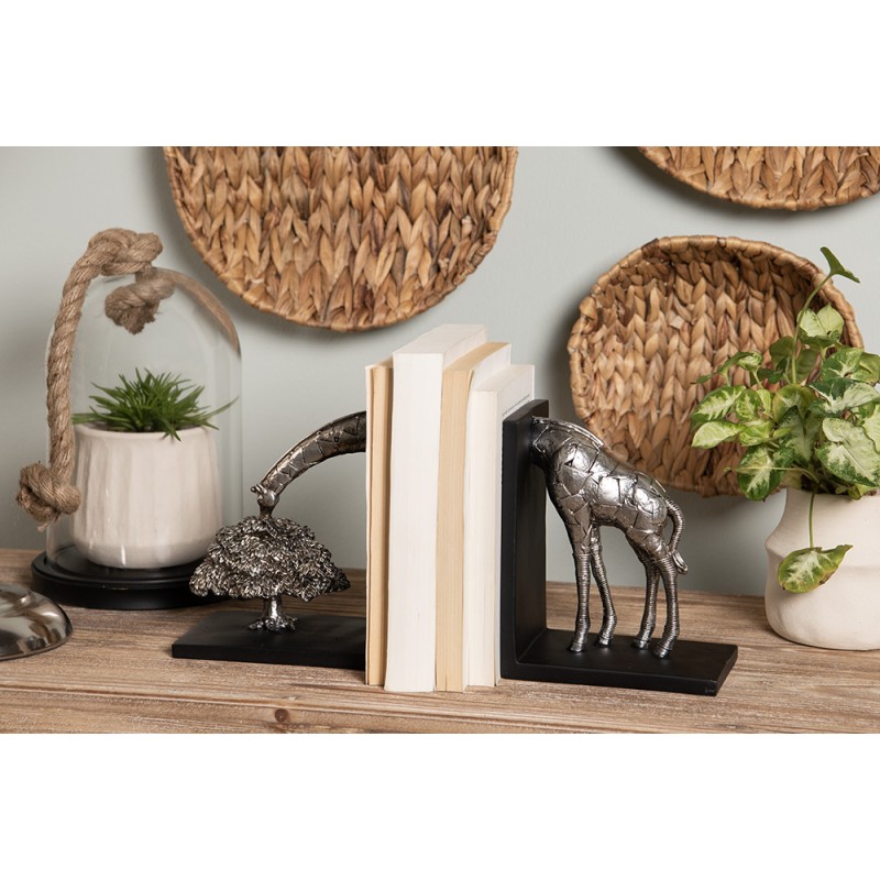 Clayre & Eef Bookends Set of 2 Giraffe 30x10x18 cm Silver colored Plastic