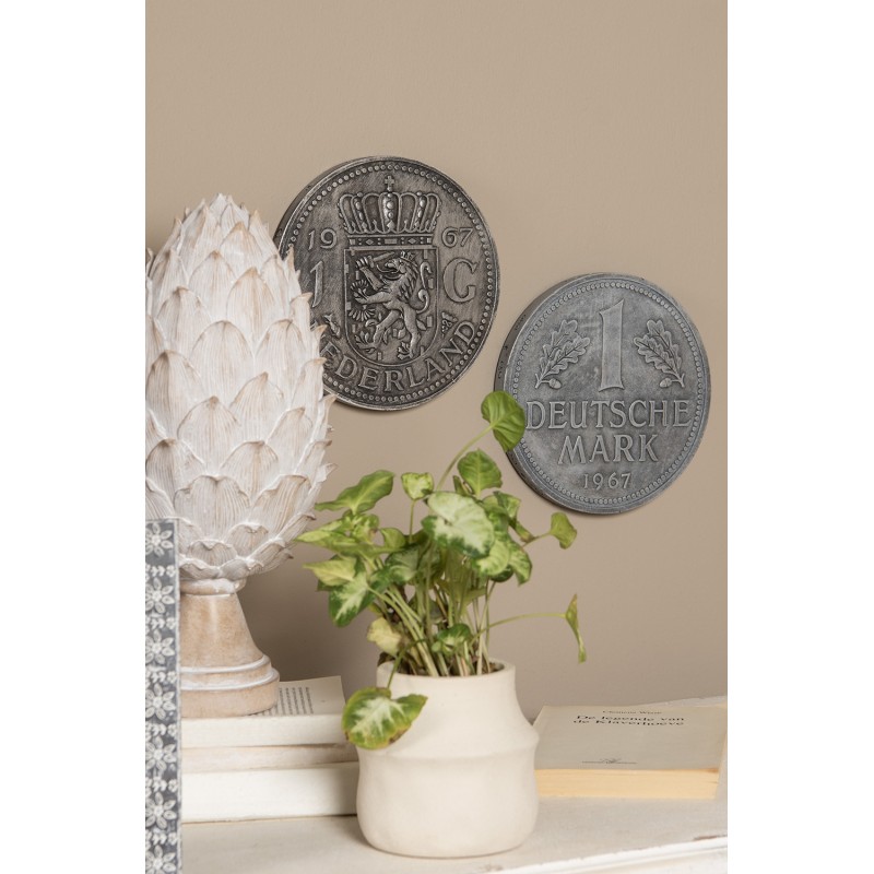 Clayre & Eef Wall Decoration Ø 20x2 cm Silver colored Plastic Round