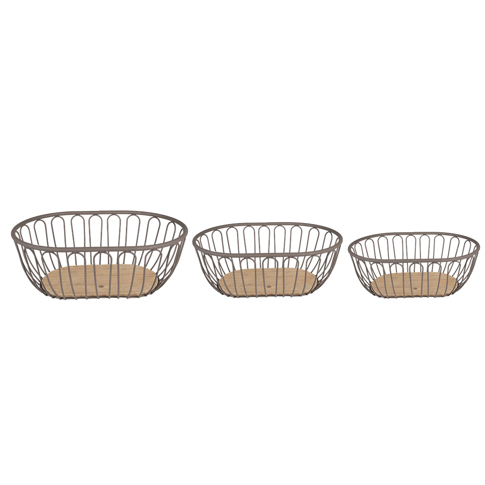 Clayre&Eef Opbergmand Set van 3 33x23x12 cm Grijs Bruin IJzer afbeelding