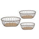 Clayre & Eef Storage Basket Set of 3 33x23x12 cm Grey Brown Iron Wood Oval