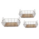 Clayre & Eef Opbergmand Set van 3  35x25x11 cm Grijs Bruin Ijzer Hout