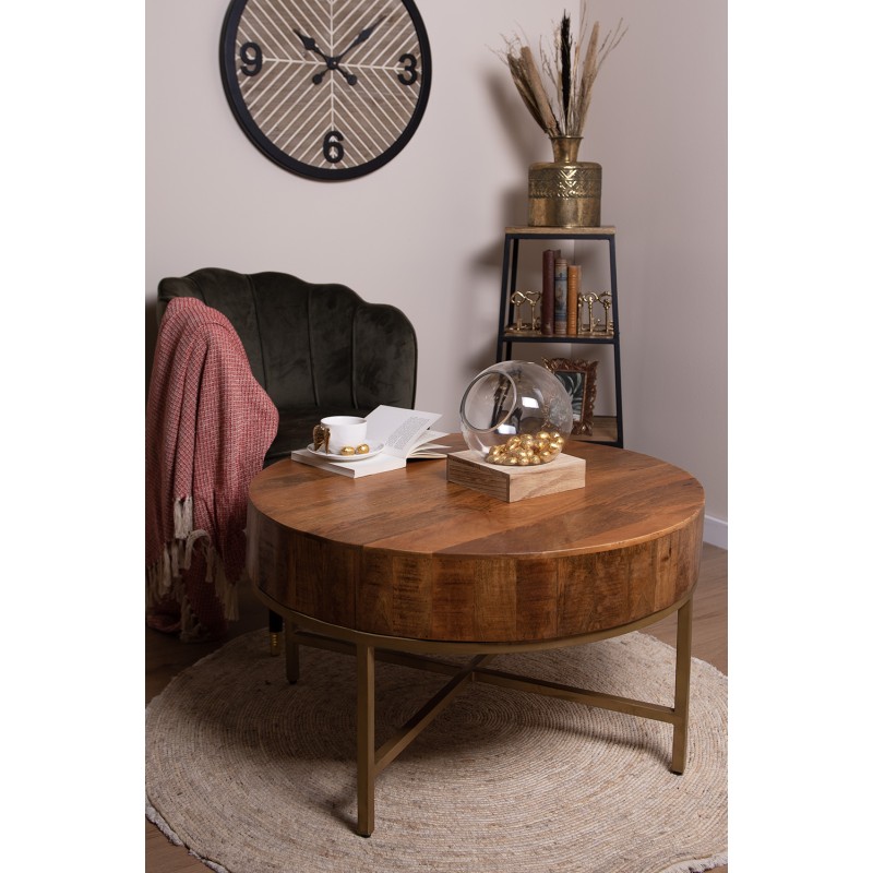 Clayre & Eef Round Side Table Ø 81x47 cm Brown Wood Iron Round