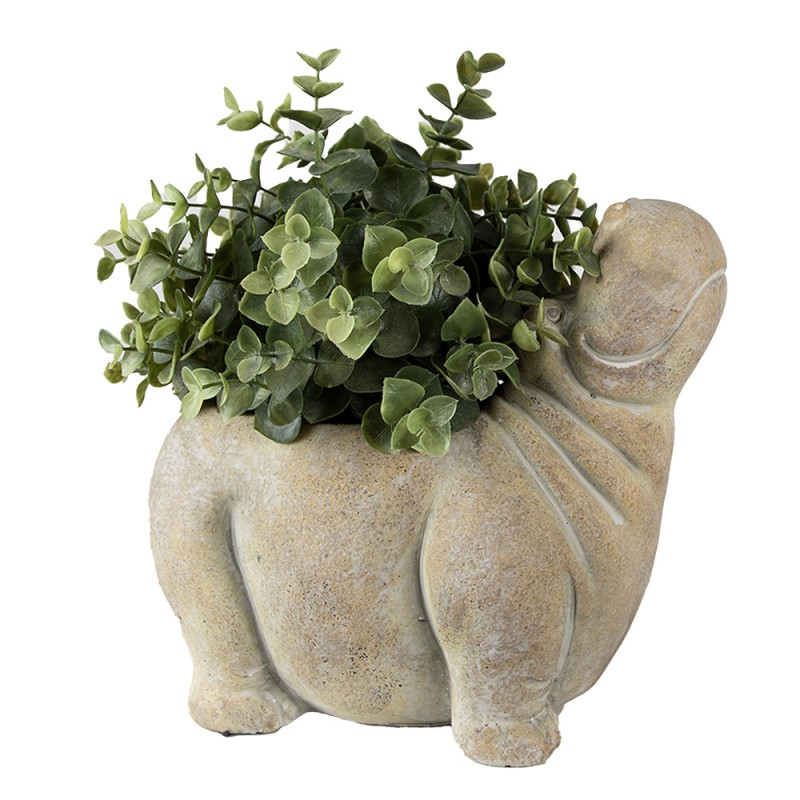 Clayre & Eef Pot de fleurs Hippopotame 22x13x20 cm Beige Pierre