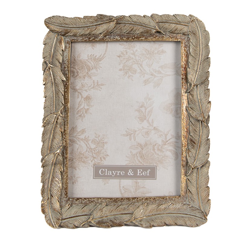Clayre & Eef Photo Frame 13x18 cm Gold colored Plastic Glass Rectangle Feathers
